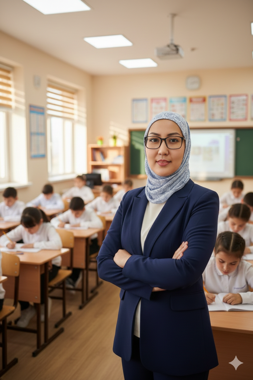 Enseignante du primaire présentant les ressources pédagogiques PedagoPlus