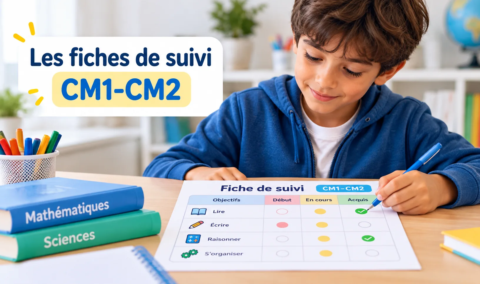 Fiche de suivi CM1-CM2 pour visualiser les progrès et objectifs de l’élève