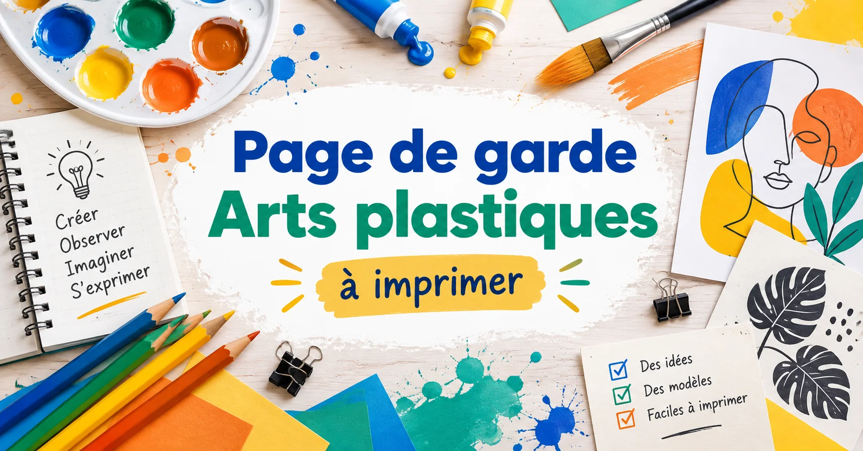Page de garde Arts plastiques à imprimer avec matériel créatif