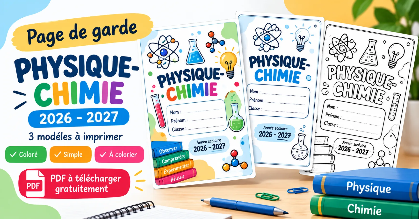 Page de garde Physique-Chimie 2026-2027 à imprimer